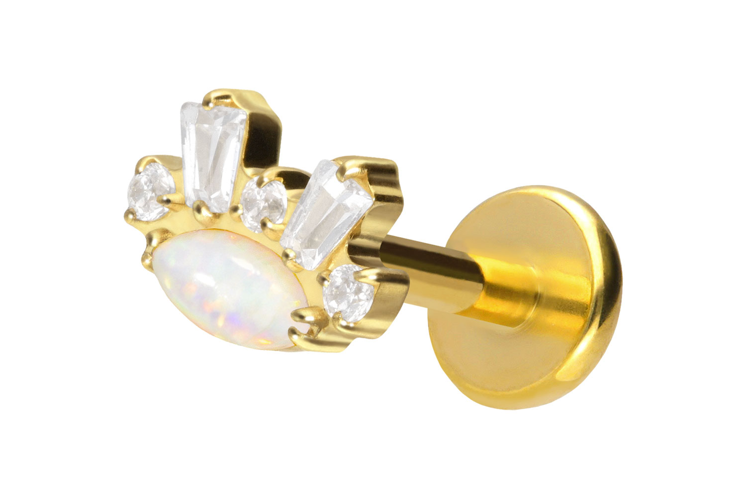 Titan Labret Piercing mit Push Fit SYNTHETISCHER OPAL + KRISTALLE